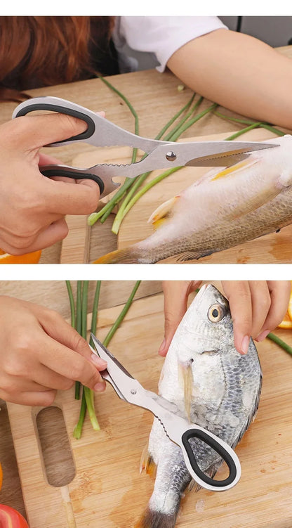 Stainless Steel Multifunction Kitchen Scissors – Heavy-Duty Bone Shears for Chicken, Fish, Vegetables & Household Use