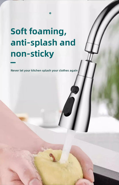 360° Rotatable Chrome Kitchen Faucet Spout – Splash-Proof, High-Pressure 3-Mode Nozzle Replacement (Easy Install)