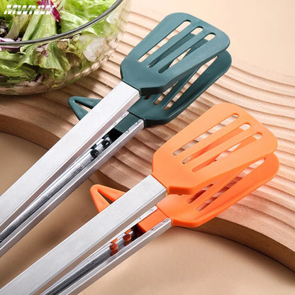 9-Inch Stainless Steel & Silicone Food Clip With Support Bracket – High-Temp, Anti-Scald Kitchen & BBQ Tongs