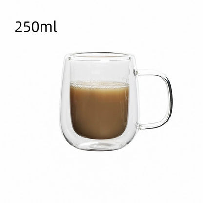 Double Wall Glass Coffee Cup With Handle – 150–350ml Heat-Resistant Borosilicate Mug for Hot & Cold Drinks