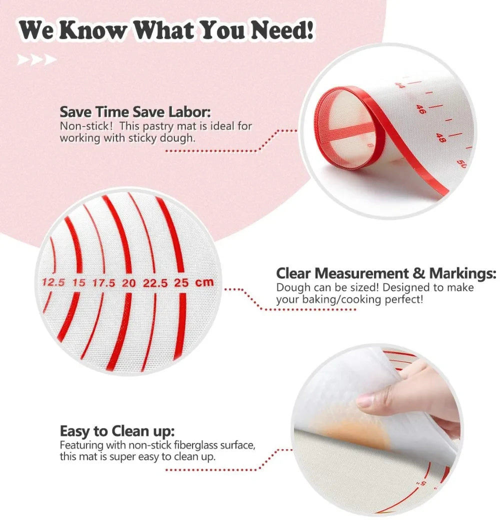 BUYYES Extra-Large Silicone Baking Mat – Non-Stick Kneading Pad for Dough, Pizza, Pastry & Cake Prep