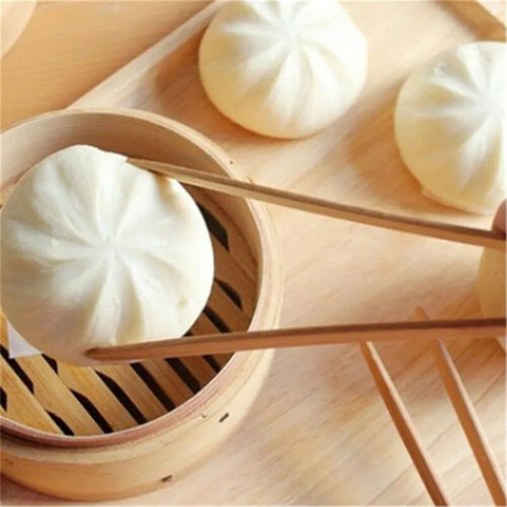 2-Piece 18cm Natural Bamboo Kitchen Tongs – Heat-Resistant Toast, Salad & Teaware Clips