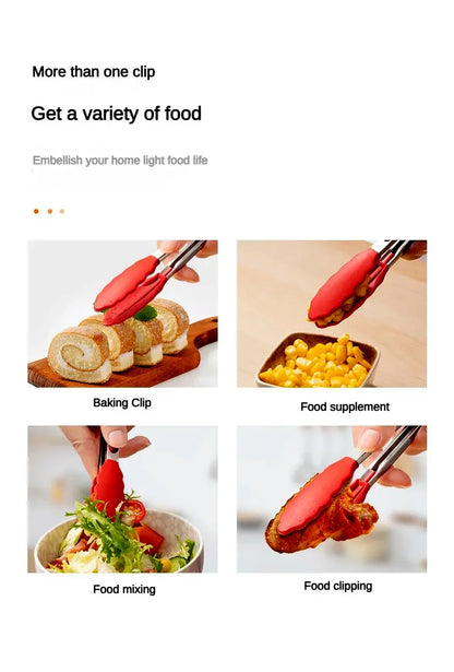 Anti-Slip Stainless Steel Cooking & Serving Tongs – Heat-Resistant Silicone Food Clip for Kitchen & BBQ