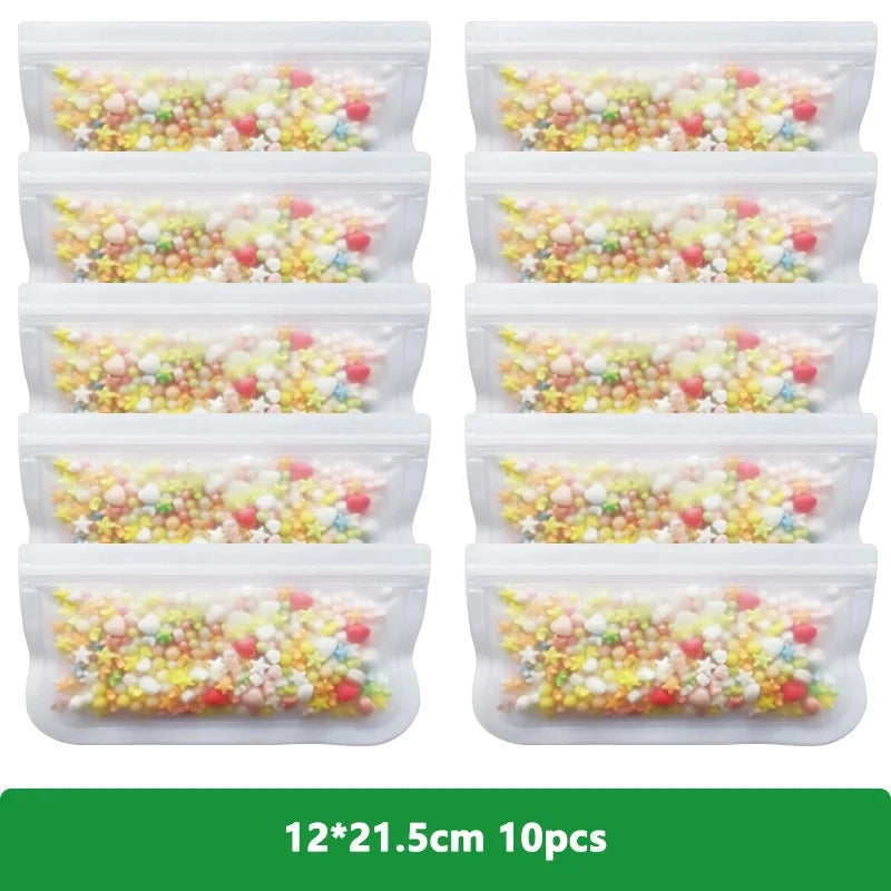 Reusable PEVA Ziplock Storage Bags – BPA-Free, Leak-Proof Freezer & Lunch Bags (1/5/10 Pcs)