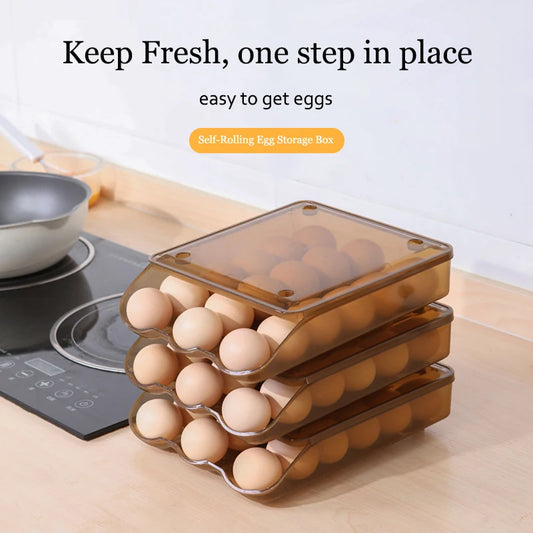 Self-Rolling Egg Storage Box – 1/2/3 Layer Stackable Drawer-Style Egg Organizer for Kitchen & Refrigerator