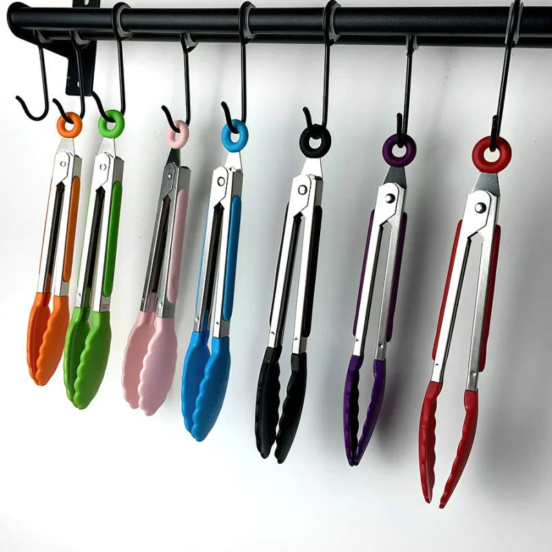 Anti-Slip Stainless Steel Cooking & Serving Tongs – Heat-Resistant Silicone Food Clip for Kitchen & BBQ