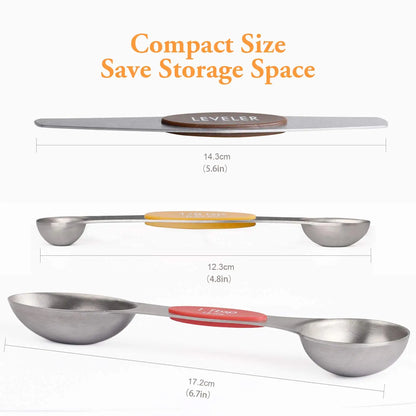 Magnetic Measuring Spoons Set of 8 Stainless Steel Stackable Dual Sided Nesting Teaspoons and Tablespoons for Measuring Dry and Liquid Ingredients