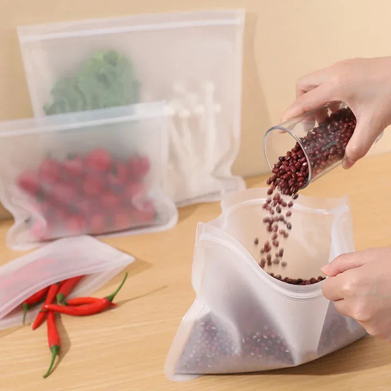 Reusable PEVA Ziplock Storage Bags – BPA-Free, Leak-Proof Freezer & Lunch Bags (1/5/10 Pcs)