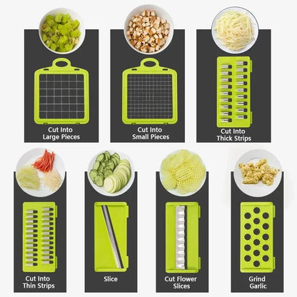 14/16-in-1 Multifunction Vegetable Cutter, Chopper &amp; Dicer – Complete Food Prep System with Storage Container