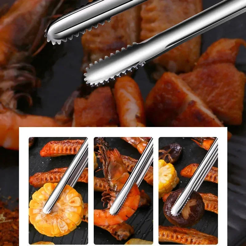 Stainless Steel Grill Tongs – Non-Slip Food Clip for BBQ, Cooking & Serving