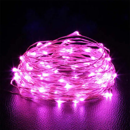 Peach Forest Fairy Light LED Copper Wire String – Battery Powered 1–10M Decorative Light for Bedroom, Garden, Party & Wedding