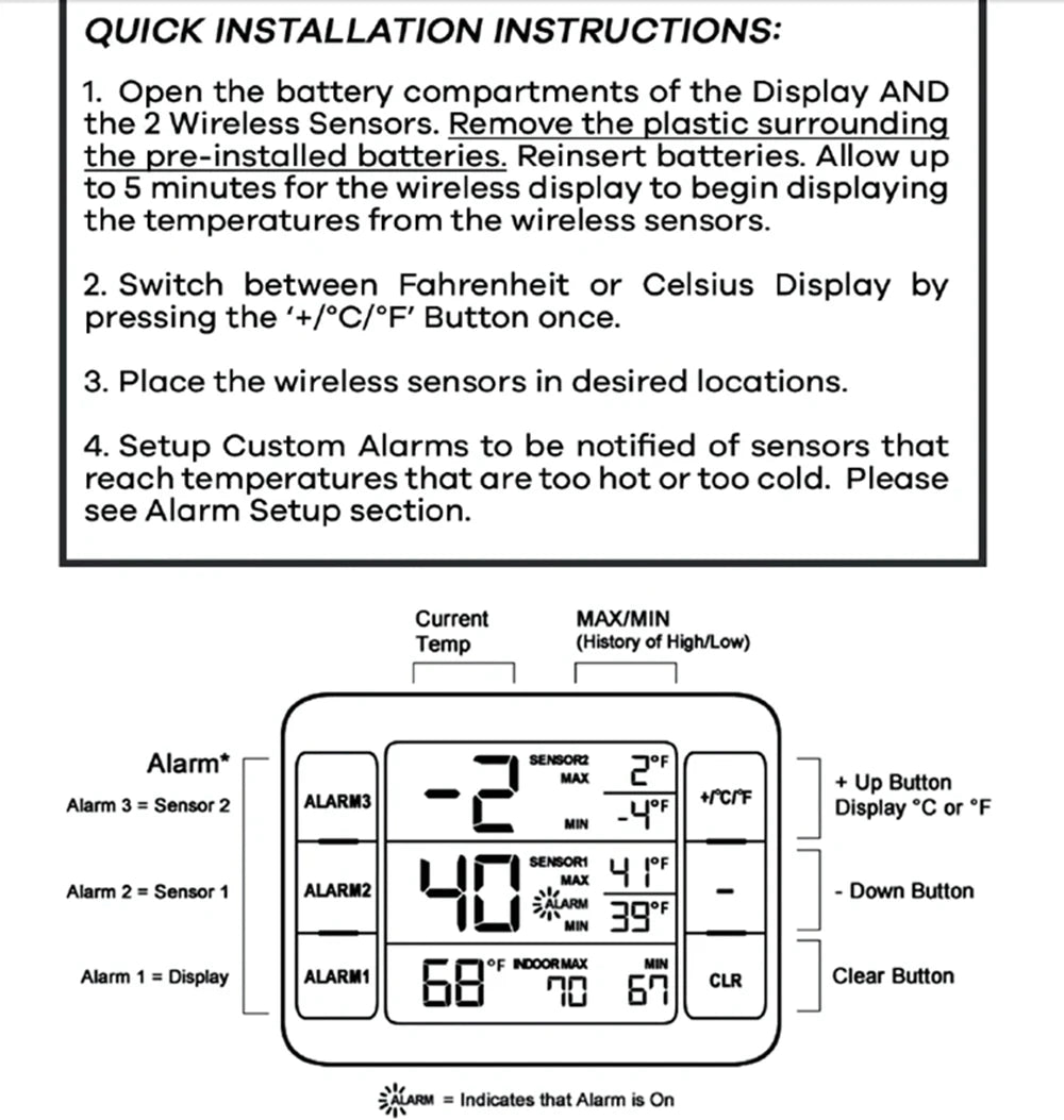 Digital Wireless Refrigerator Thermometer – Cordless Fridge/Freezer Temperature Monitor (-40°C~60°C)