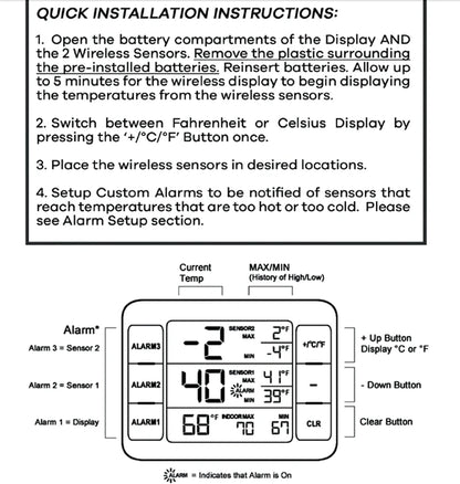 Digital Wireless Refrigerator Thermometer – Cordless Fridge/Freezer Temperature Monitor (-40°C~60°C)
