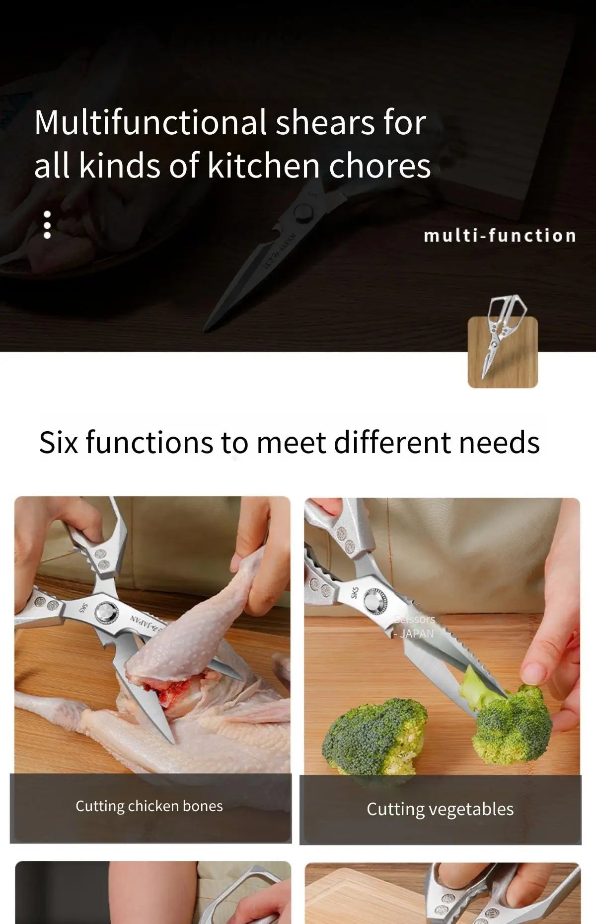 Stainless Steel Heavy-Duty Kitchen Scissors – Multi-Functional Bone Cutter for Chicken, Fish, Meat, Fruits & Vegetables