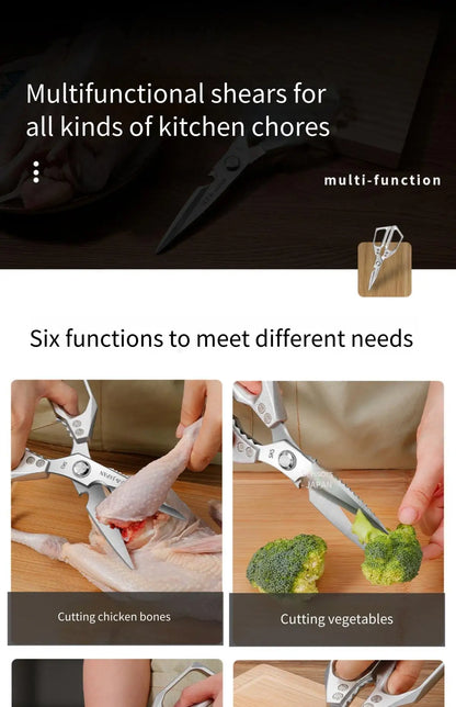 Stainless Steel Heavy-Duty Kitchen Scissors – Multi-Functional Bone Cutter for Chicken, Fish, Meat, Fruits & Vegetables