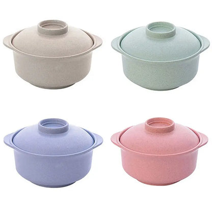 Eco-Friendly Wheat Straw Instant Noodle Bowl with Lid – Portable Soup & Rice Container with Handles