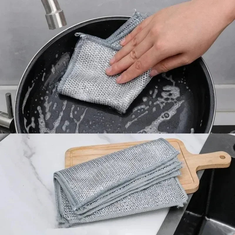 Magic Double-Sided Steel Wire Kitchen Cleaning Cloths – Heavy-Duty Scrub & Wipe Rags (1–20 PCS)