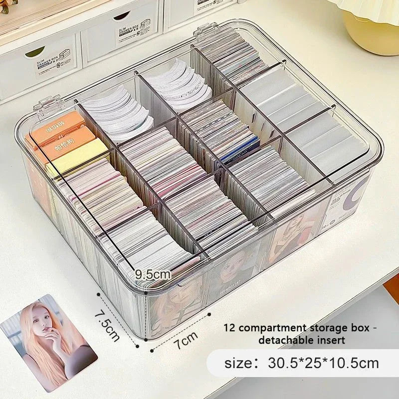 Acrylic Compartment Flip Box – Transparent Photocard Organizer & Display Case for K-Pop Cards, Stationery & Small Items