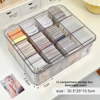 Acrylic Compartment Flip Box – Transparent Photocard Organizer & Display Case for K-Pop Cards, Stationery & Small Items
