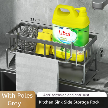 Stainless Steel Sink Drain Rack – Sponge Holder, Soap Tray & Faucet Organizer Shelf for Kitchen Storage