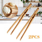 2-Piece 18cm Natural Bamboo Kitchen Tongs – Heat-Resistant Toast, Salad & Teaware Clips