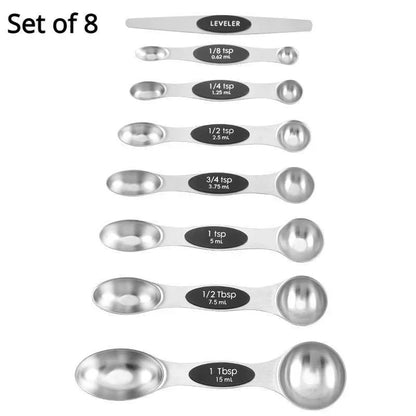 8-Piece Magnetic Stainless Steel Measuring Spoon Set — Dual-Sided, Stackable, Fits in Spice Jars | For Dry & Liquid Ingredients