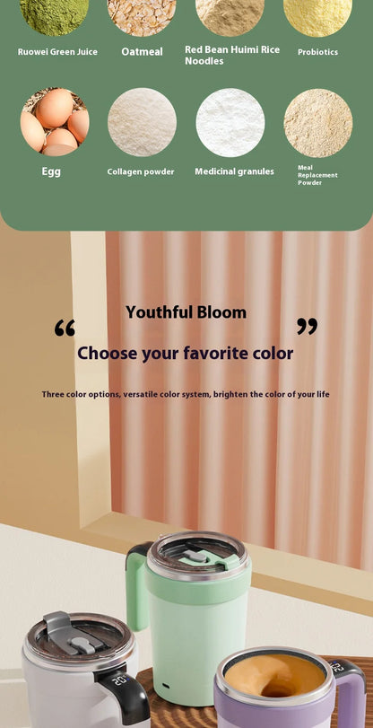 Smart Automatic Magnetic Stirring Cup – Temperature Display, USB Rechargeable, 380ml Portable Self-Mixing Mug