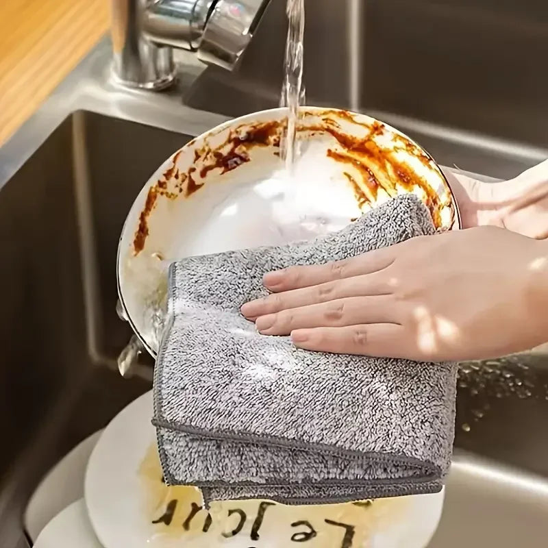 Bamboo Charcoal Super Absorbent Dishcloths – Thickened, Oil-Resistant Kitchen Cleaning Cloths (1–50 PCS)