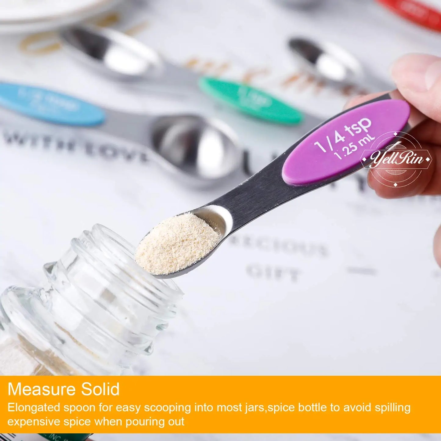 Magnetic Measuring Spoons Set of 8 Stainless Steel Stackable Dual Sided Nesting Teaspoons and Tablespoons for Measuring Dry and Liquid Ingredients