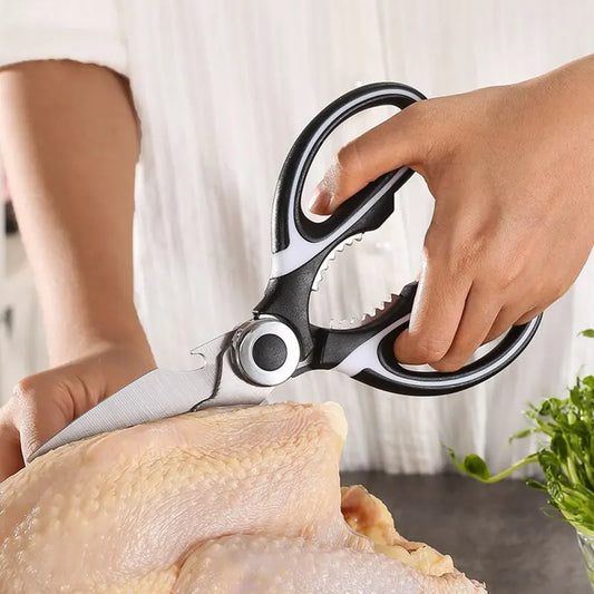 Stainless Steel Multifunctional Kitchen Scissors – Heavy-Duty Chicken Bone Shears with Bottle Opener, Nutcracker & Protective Cover