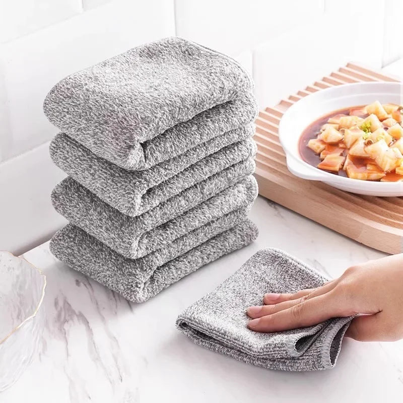 Bamboo Charcoal Super Absorbent Dishcloths – Thickened, Oil-Resistant Kitchen Cleaning Cloths (1–50 PCS)