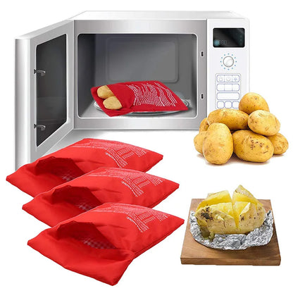 Microwave Potato Cooker Bag – Reusable 4-Minute Baked Potato Pouch (Red)