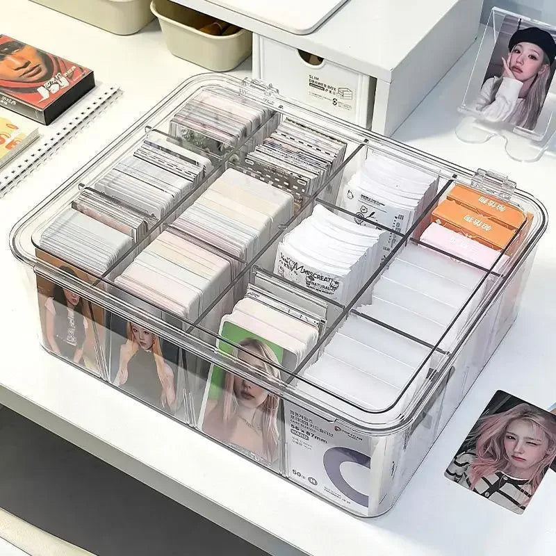 Acrylic Compartment Flip Box – Transparent Photocard Organizer & Display Case for K-Pop Cards, Stationery & Small Items