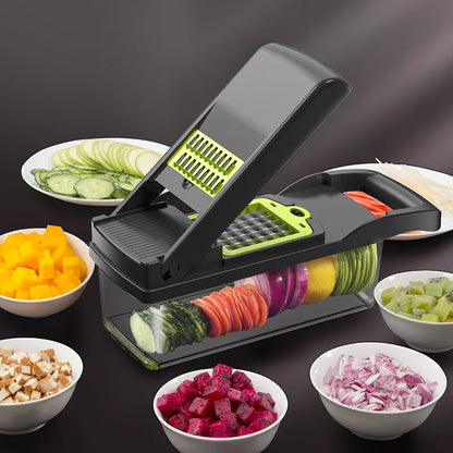 14/16-in-1 Multifunction Vegetable Cutter, Chopper &amp; Dicer – Complete Food Prep System with Storage Container