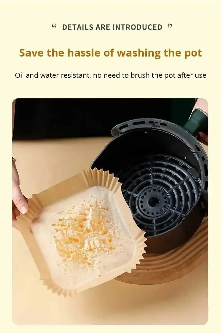 50PCS Round Disposable Air Fryer Paper Liners – Non-Stick, Oil-Proof, Heat-Resistant