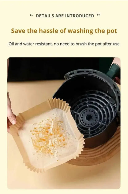 50PCS Round Disposable Air Fryer Paper Liners – Non-Stick, Oil-Proof, Heat-Resistant