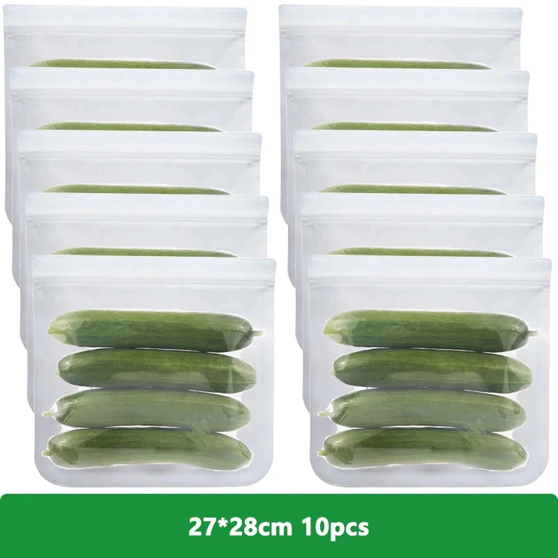 Reusable PEVA Ziplock Storage Bags – BPA-Free, Leak-Proof Freezer & Lunch Bags (1/5/10 Pcs)