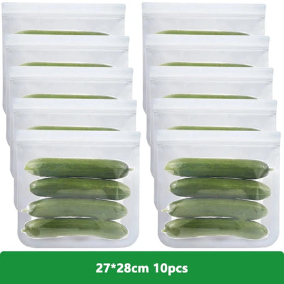 Reusable PEVA Ziplock Storage Bags – BPA-Free, Leak-Proof Freezer & Lunch Bags (1/5/10 Pcs)