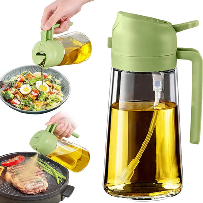 16oz/470ML Glass Oil Dispenser with Automatic Flip Lid — 2-in-1 Kitchen Bottle & Cooking Sprayer