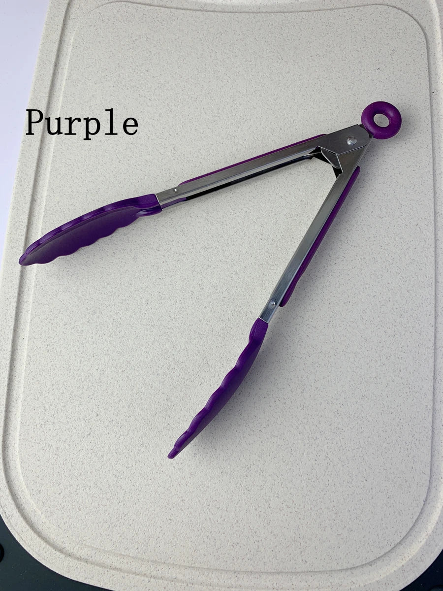 Anti-Slip Stainless Steel Cooking & Serving Tongs – Heat-Resistant Silicone Food Clip for Kitchen & BBQ