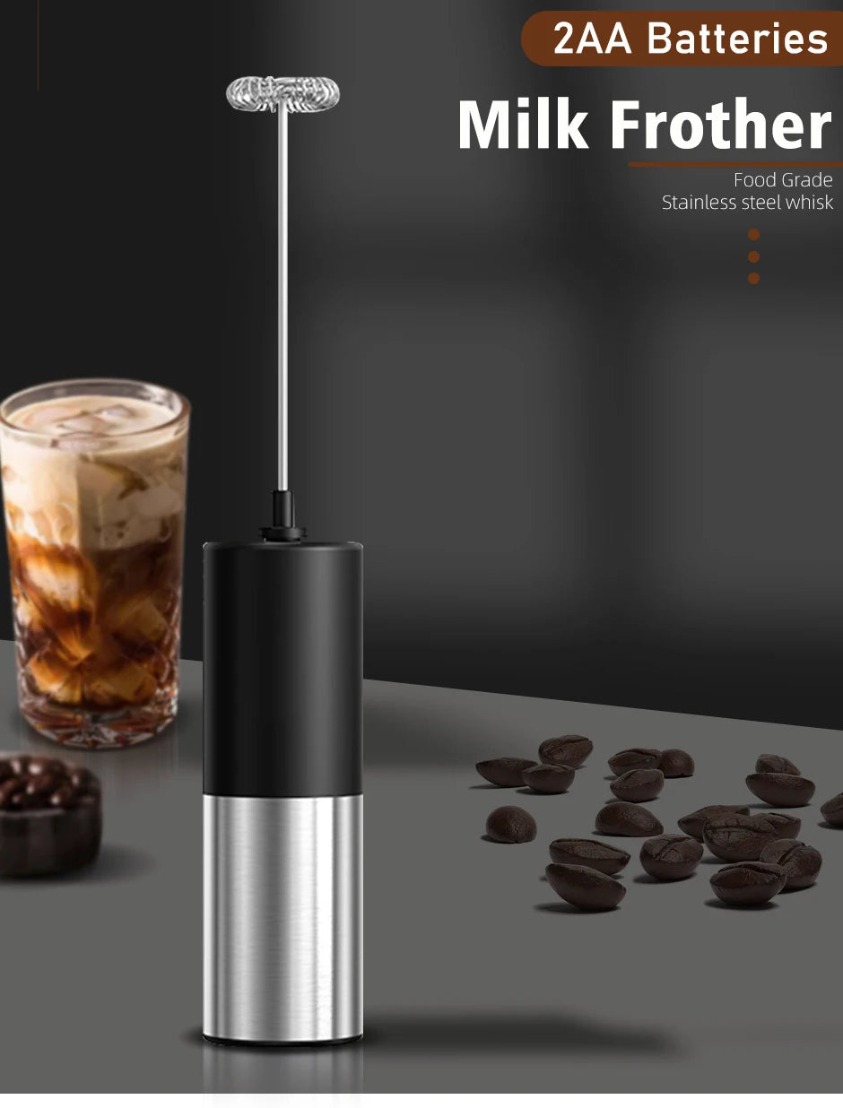 Electric Milk Frother Foam Maker – Portable Battery-Powered Coffee Mixer & Drink Whisk