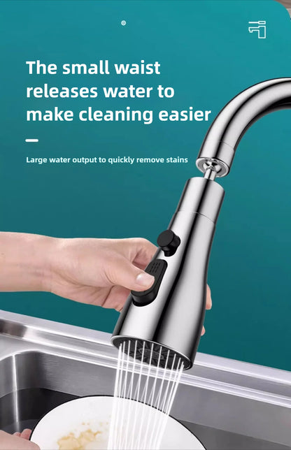 360° Rotatable Chrome Kitchen Faucet Spout – Splash-Proof, High-Pressure 3-Mode Nozzle Replacement (Easy Install)