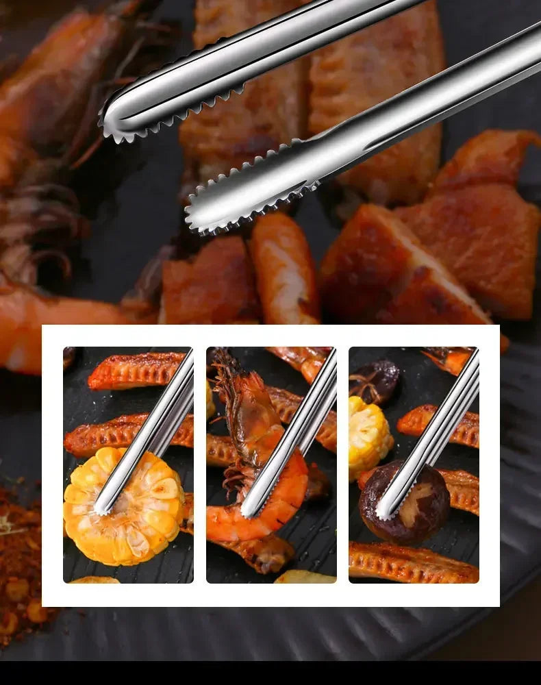 Stainless Steel Grill Tongs – Non-Slip Food Clip for BBQ, Cooking & Serving