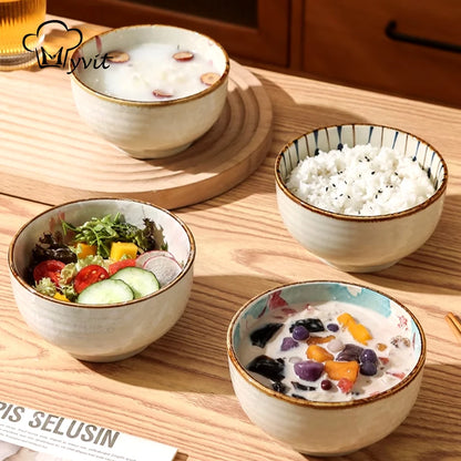 Hand-Painted Japanese Style Ceramic Noodle Bowl with Handle – Oven & Microwave Safe Bone China Tableware