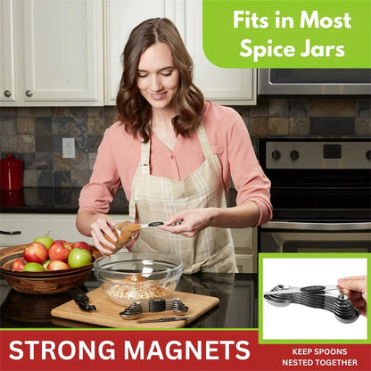 Stainless Steel Magnetic Measuring Spoons Set Heavy Duty Metal Kitchen Gadgets for Baking & Cooking, Fits in Most Kitchen Spice