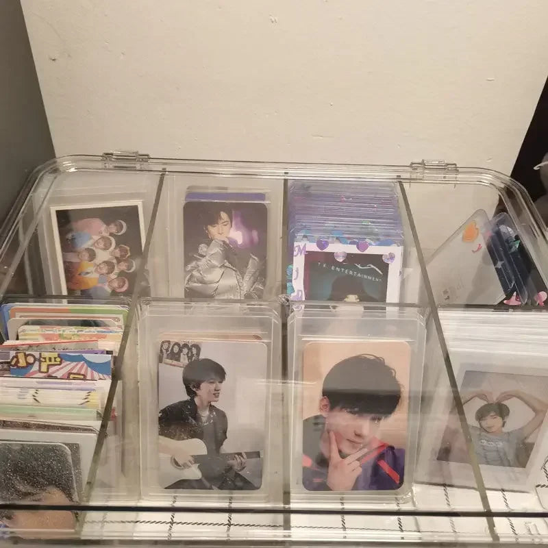 Acrylic Compartment Flip Box – Transparent Photocard Organizer & Display Case for K-Pop Cards, Stationery & Small Items