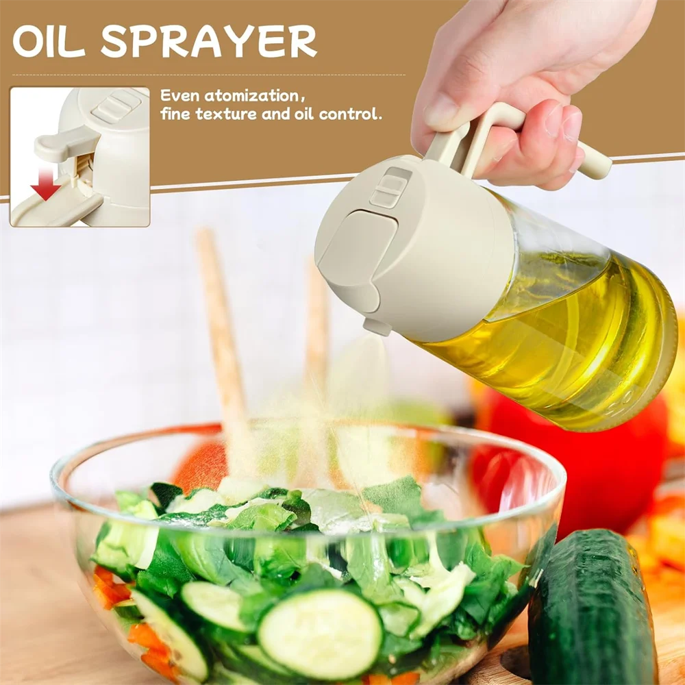 16oz/470ML Glass Oil Dispenser with Automatic Flip Lid — 2-in-1 Kitchen Bottle & Cooking Sprayer