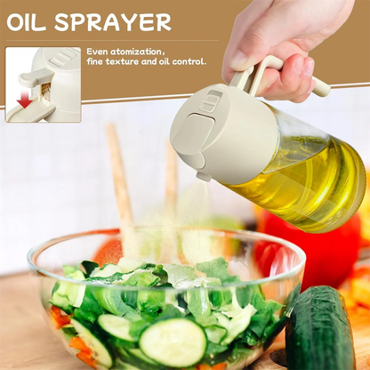 16oz/470ML Glass Oil Dispenser with Automatic Flip Lid — 2-in-1 Kitchen Bottle & Cooking Sprayer