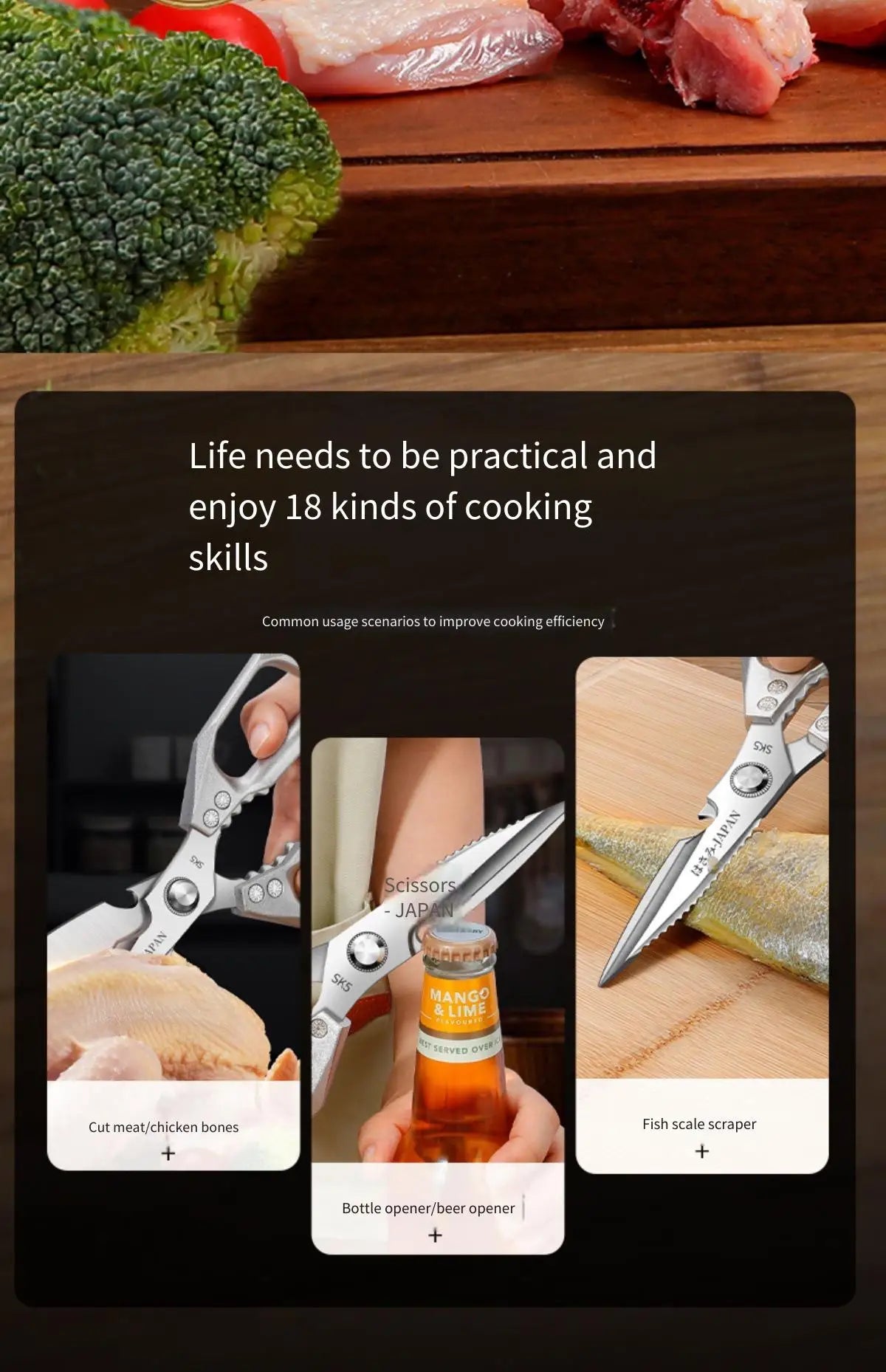 Stainless Steel Heavy-Duty Kitchen Scissors – Multi-Functional Bone Cutter for Chicken, Fish, Meat, Fruits & Vegetables