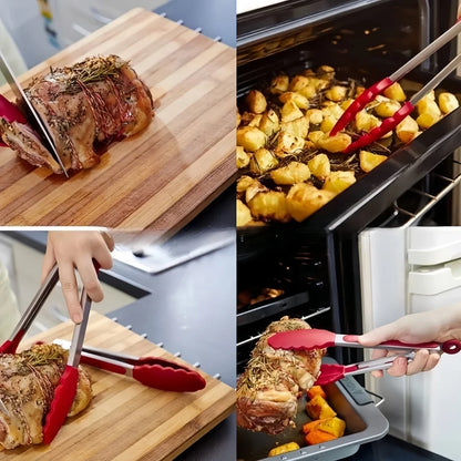 Anti-Slip Stainless Steel Cooking & Serving Tongs – Heat-Resistant Silicone Food Clip for Kitchen & BBQ